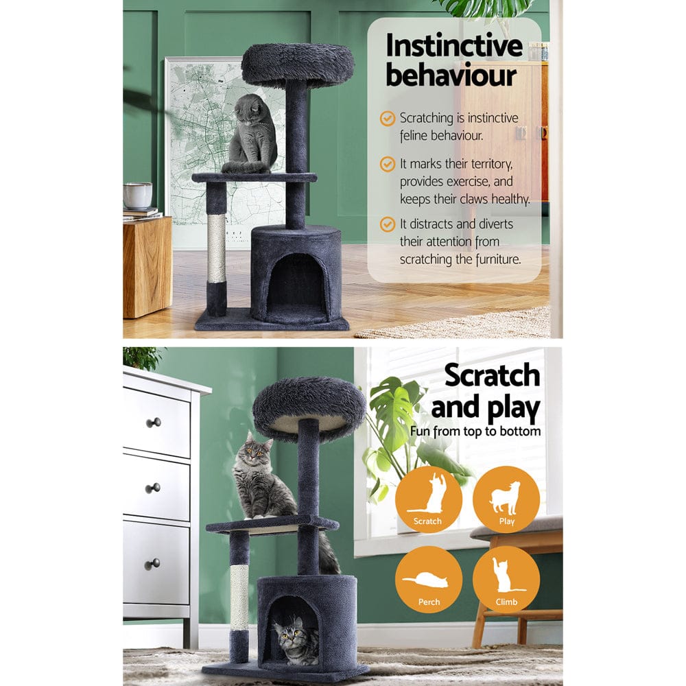 i.Pet Cat Tower i.Pet Cat Tree 94cm Scratching Post Tower Scratcher Condo House Wood Trees Grey