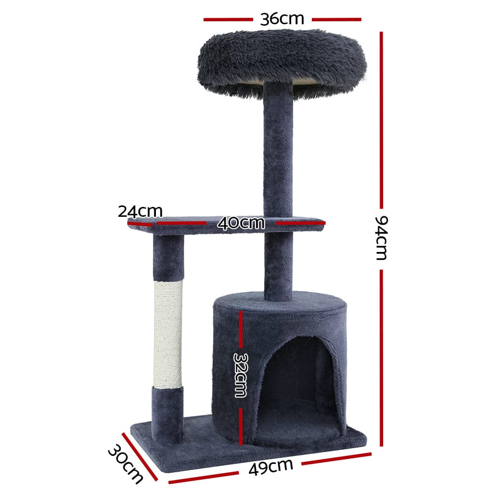 i.Pet Cat Tower i.Pet Cat Tree 94cm Scratching Post Tower Scratcher Condo House Wood Trees Grey