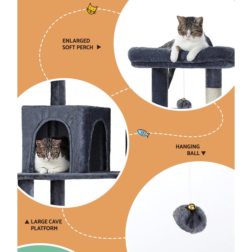 i.Pet Cat Tower i.Pet Cat Tree Tower Scratching Post Scratcher 138cm Trees Condo House Grey
