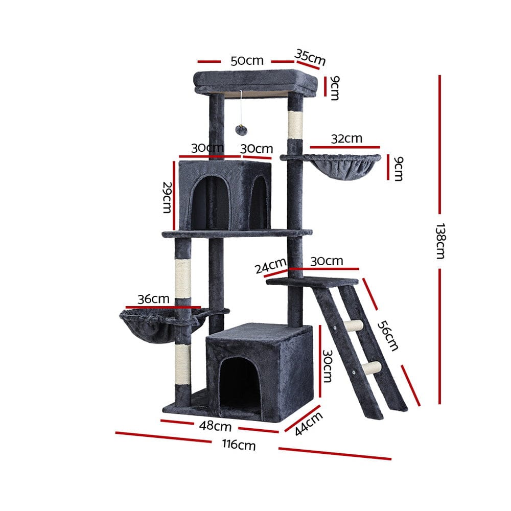 i.Pet Cat Tower i.Pet Cat Tree Tower Scratching Post Scratcher 138cm Trees Condo House Grey