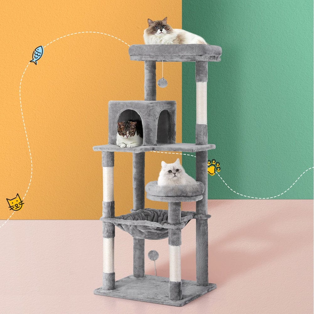 i.Pet Cat Tower i.Pet Cat Tree Tower Scratching Post Scratcher 143cm Condo House Trees Grey