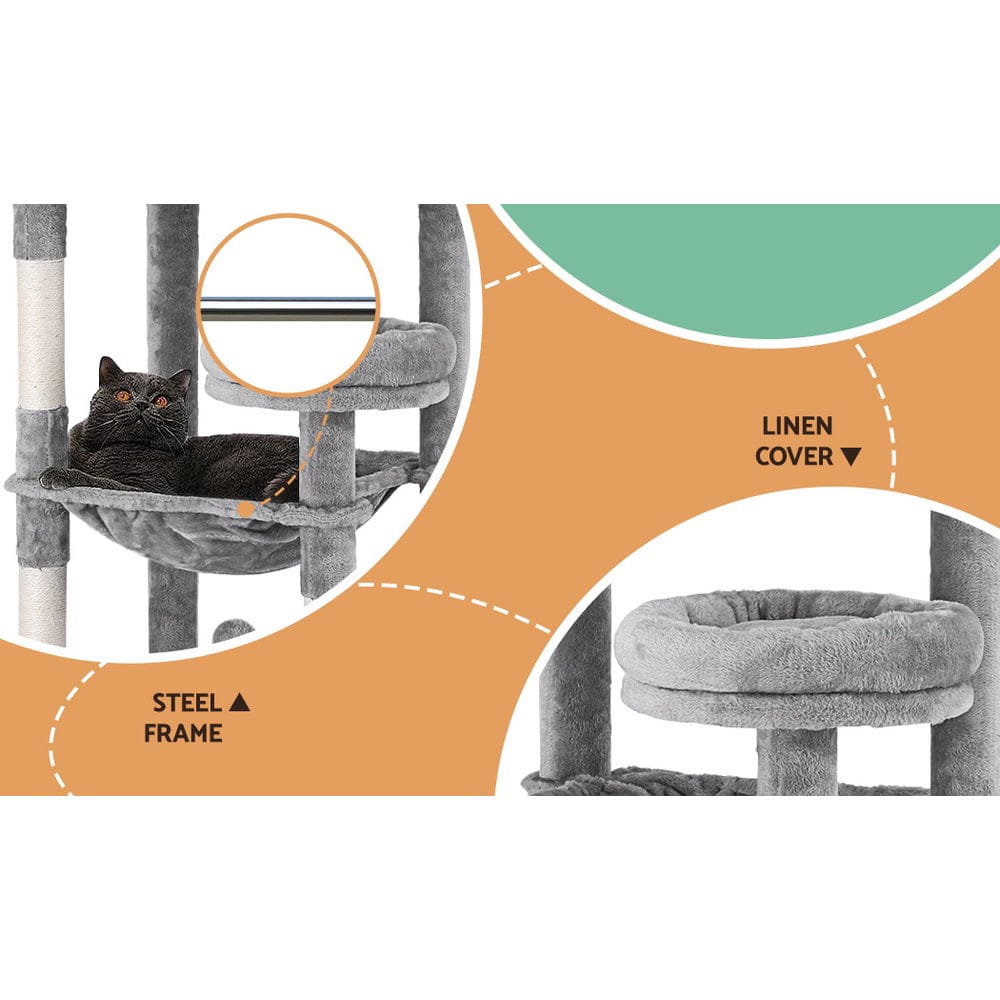 i.Pet Cat Tower i.Pet Cat Tree Tower Scratching Post Scratcher 143cm Condo House Trees Grey