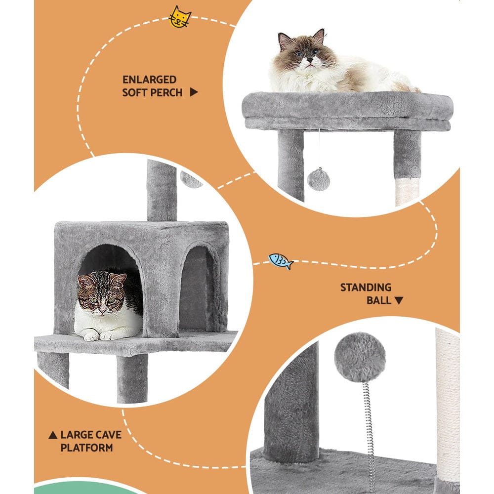 i.Pet Cat Tower i.Pet Cat Tree Tower Scratching Post Scratcher 143cm Condo House Trees Grey