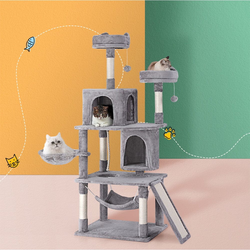 i.Pet Cat Tower i.Pet Cat Tree Tower Scratching Post Scratcher 161cm Condo House Trees Grey