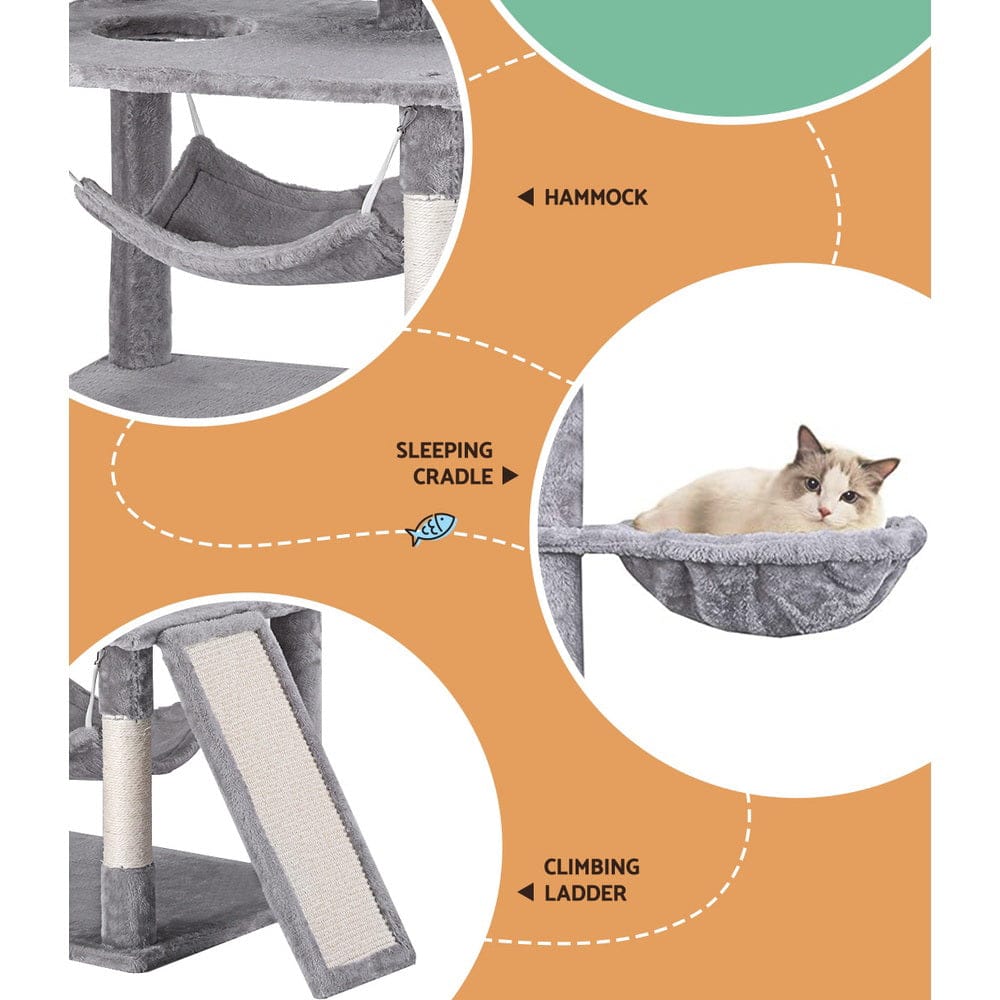 i.Pet Cat Tower i.Pet Cat Tree Tower Scratching Post Scratcher 161cm Condo House Trees Grey