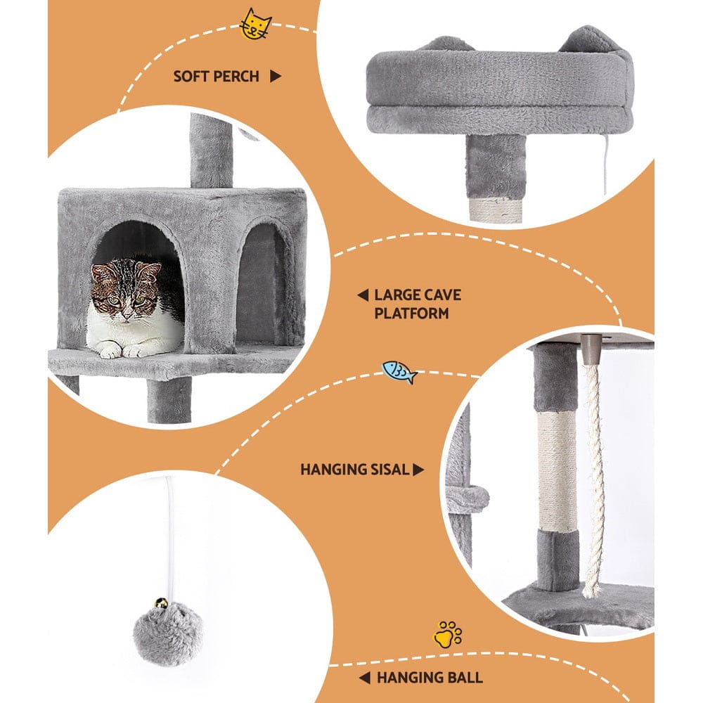 i.Pet Cat Tower i.Pet Cat Tree Tower Scratching Post Scratcher 161cm Condo House Trees Grey