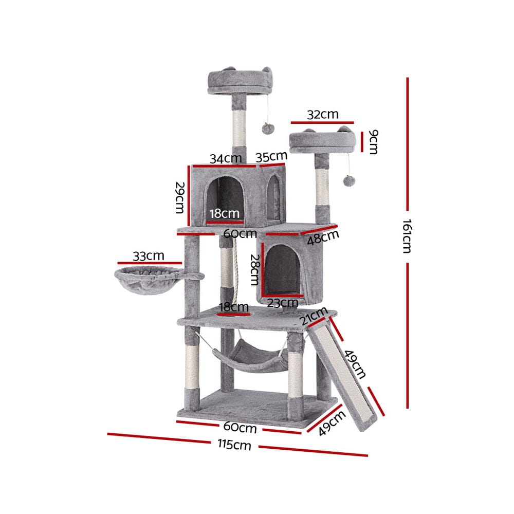 i.Pet Cat Tower i.Pet Cat Tree Tower Scratching Post Scratcher 161cm Condo House Trees Grey
