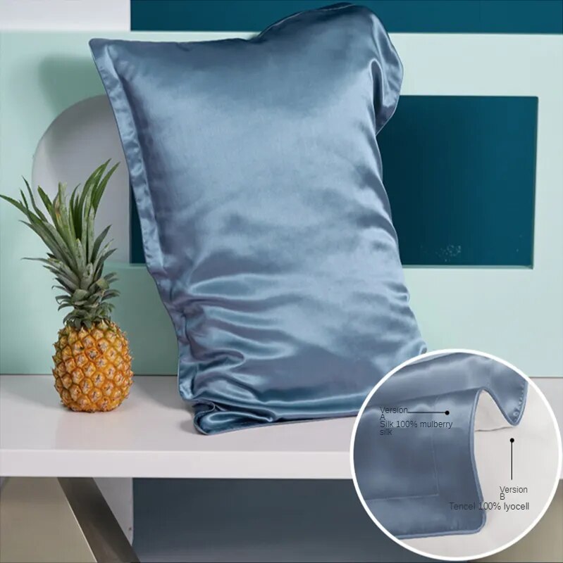 Anyhouz Pillowcase 50x75cm Blue Pure Real Silk For Comfortable And Relaxing Home Bed - Queen Size Pillowcase
