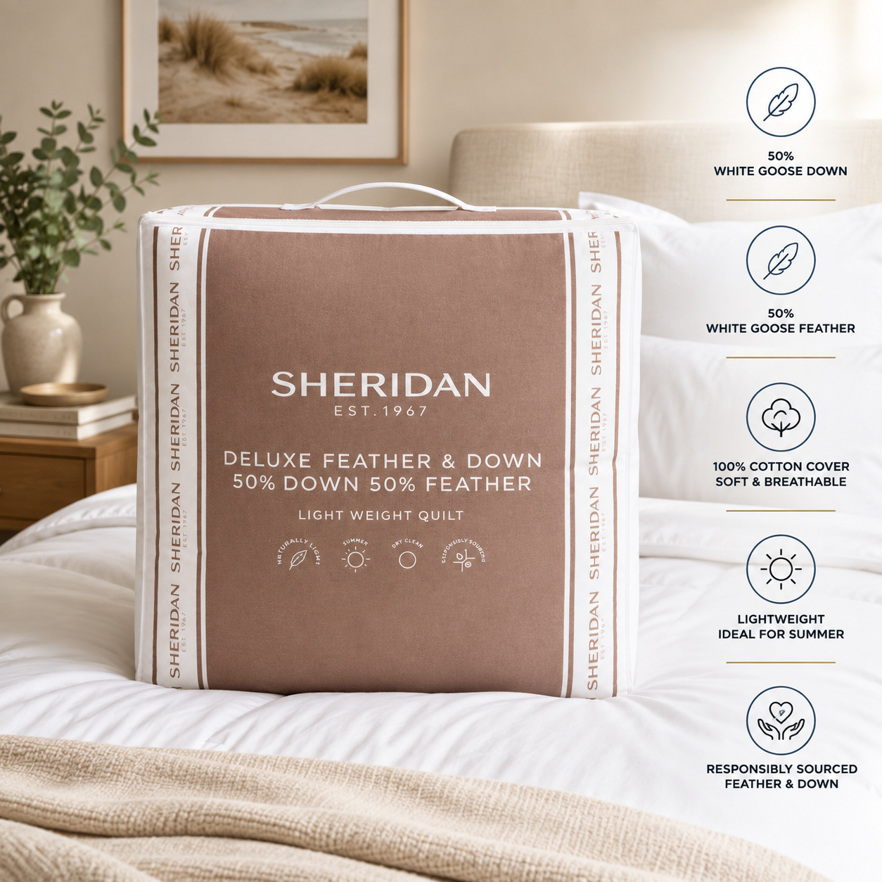 Sheridan Deluxe Light 50% Goose Down 50% Goose Feather Quilt