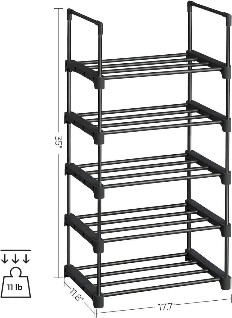 SONGMICS 5 Tier Metal Shoe Rack for 10 Pairs of Shoes Black SONGMICS