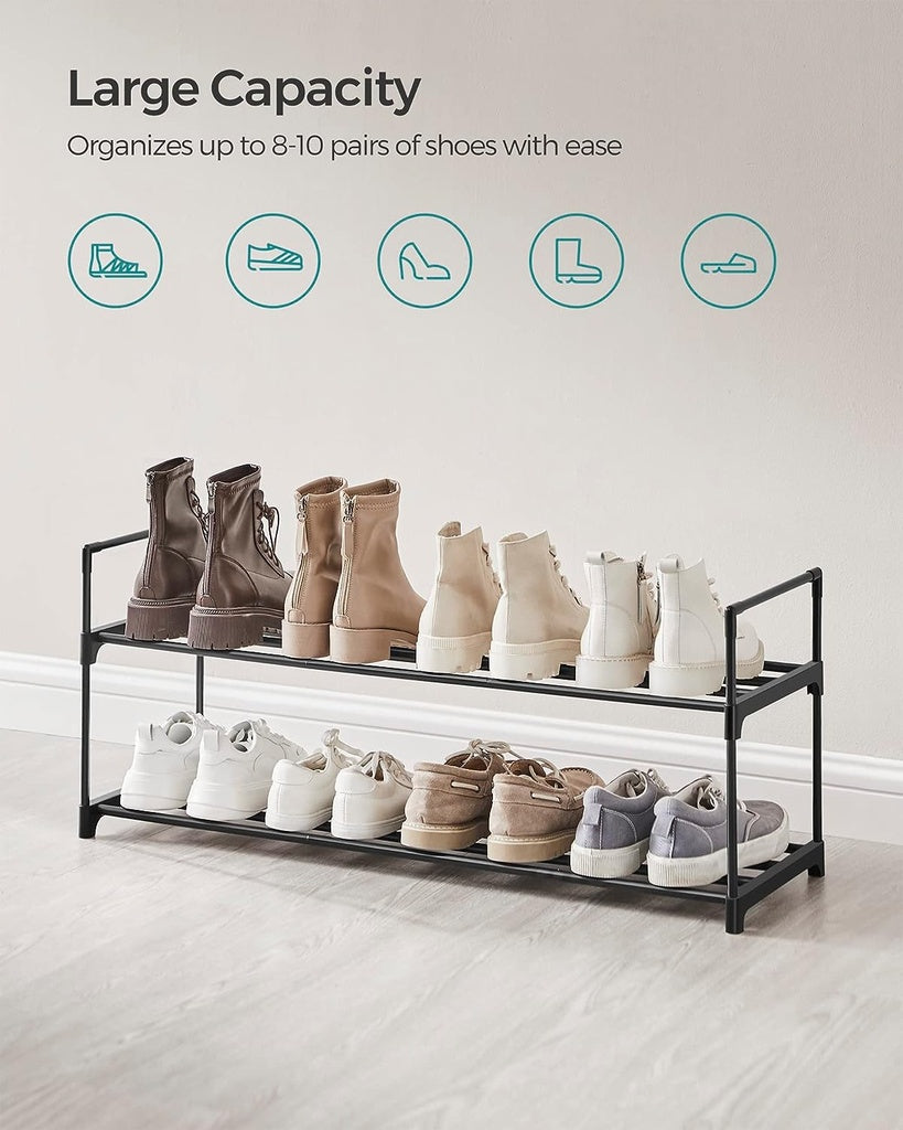 SONGMICS 2 Tier Metal Shoe Rack for 10 Pairs of Shoes Grey SONGMICS