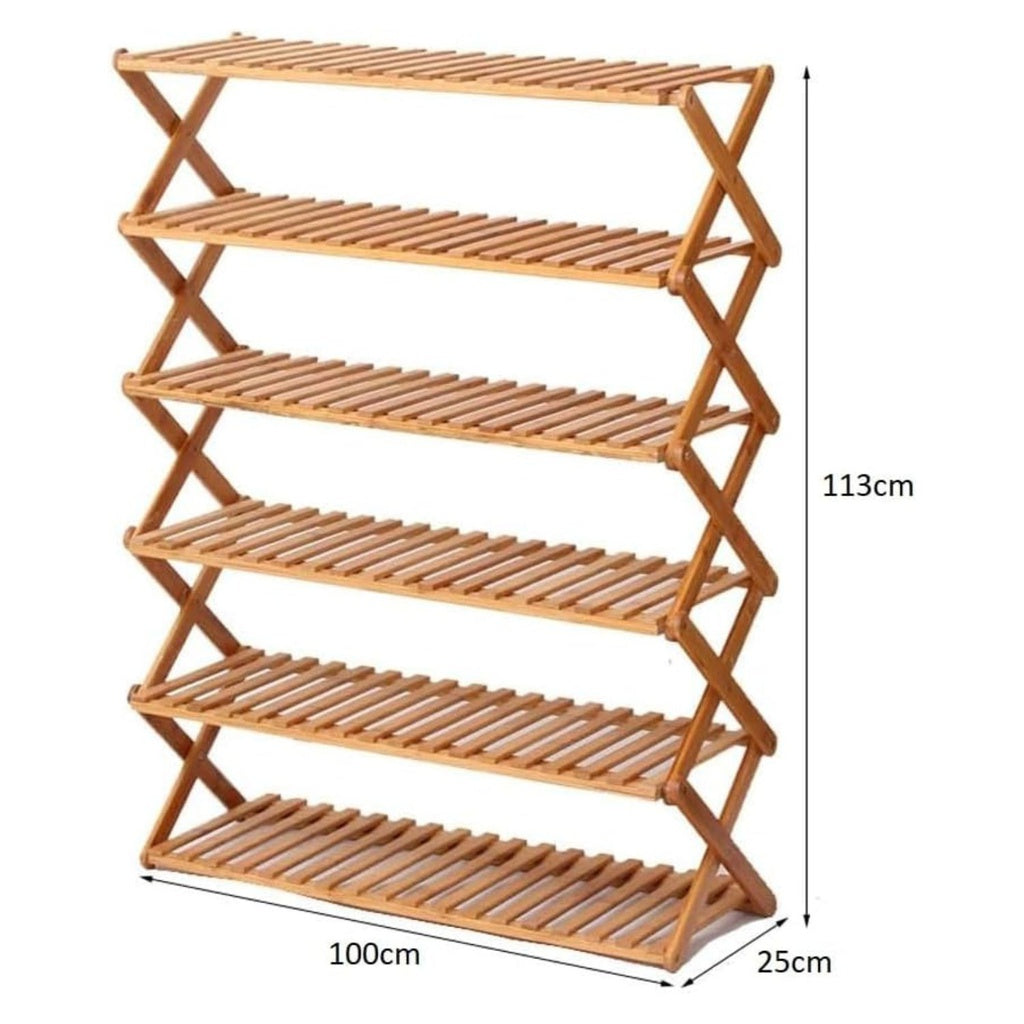EKKIO 6 Tier Foldable Bamboo Shoe Rack EKKIO