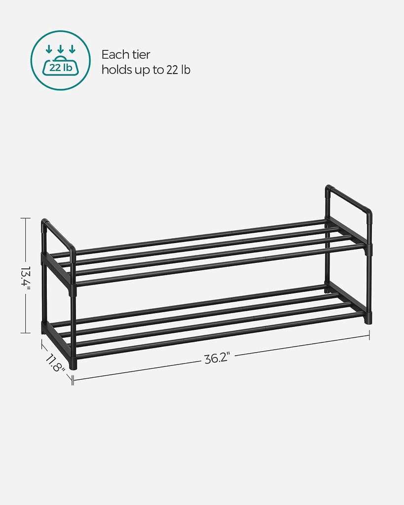 SONGMICS 2 Tier Metal Shoe Rack for 10 Pairs of Shoes Grey SONGMICS