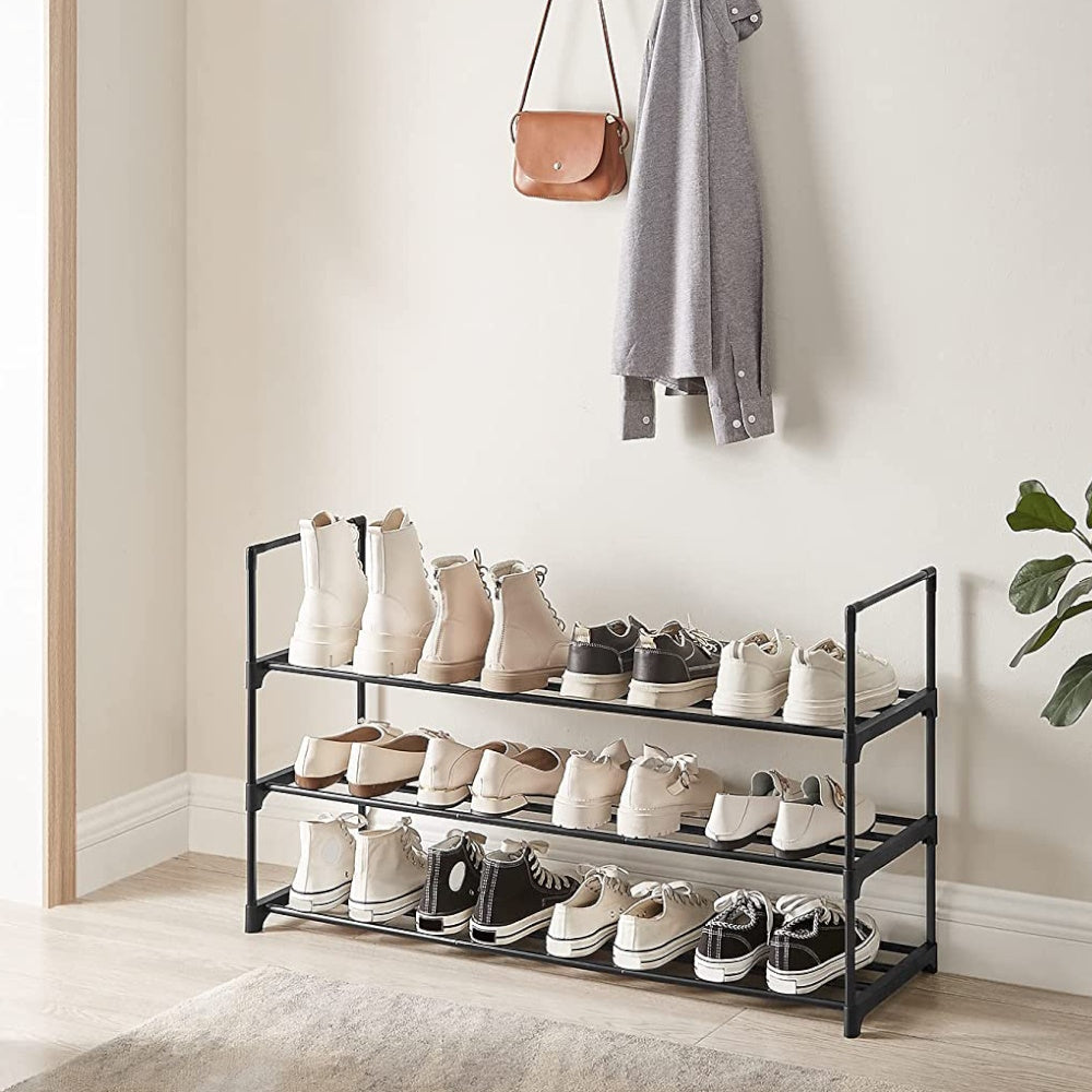 SONGMICS 3-Shelf Metal Shoe Rack Entryway Black LSA303B02 SONGMICS