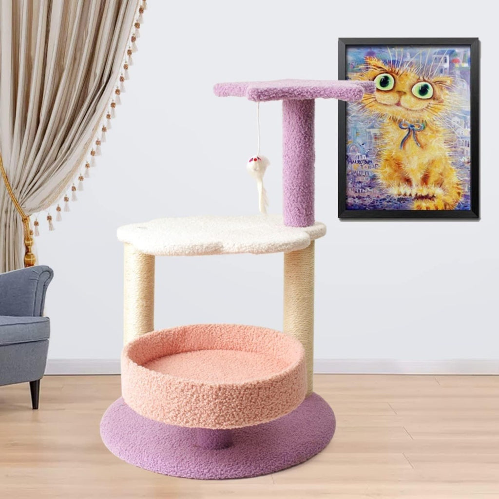 Floofi 61cm Galaxy Plush Scratching Post Cat Tree Pink Purple FLOOFI