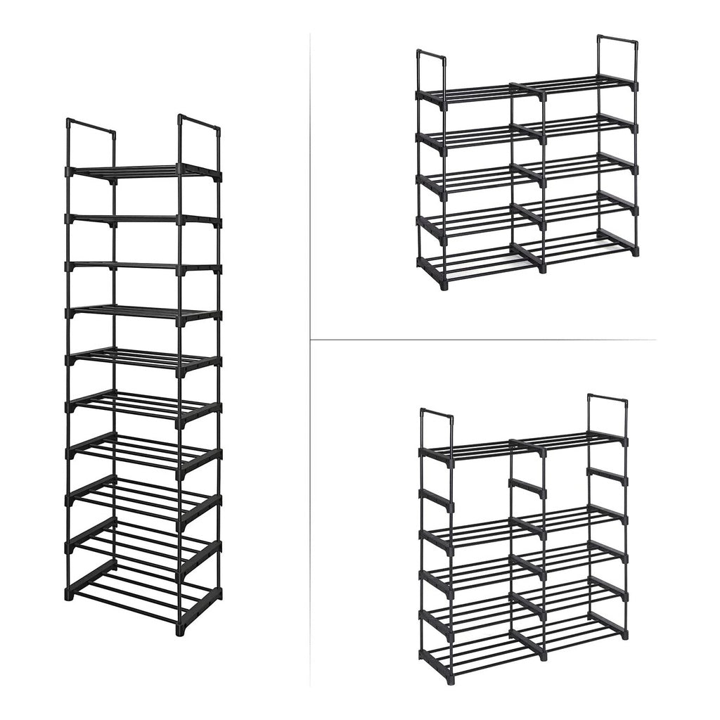 SONGMICS 10-Tier Metal Shoe Rack Customizable Design Black SONGMICS