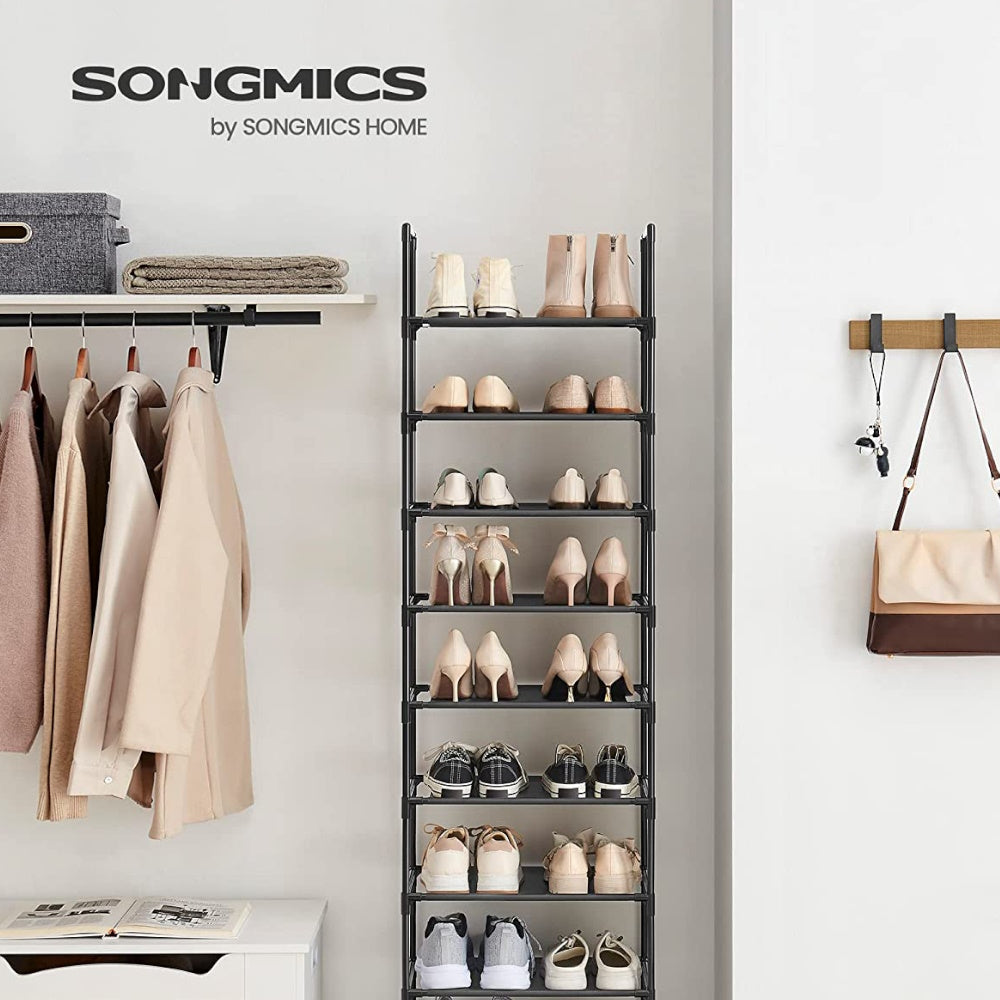 SONGMICS 10 Tier Metal Shoe Rack Non-Woven Fabric Shelves Black LSH010B02 SONGMICS