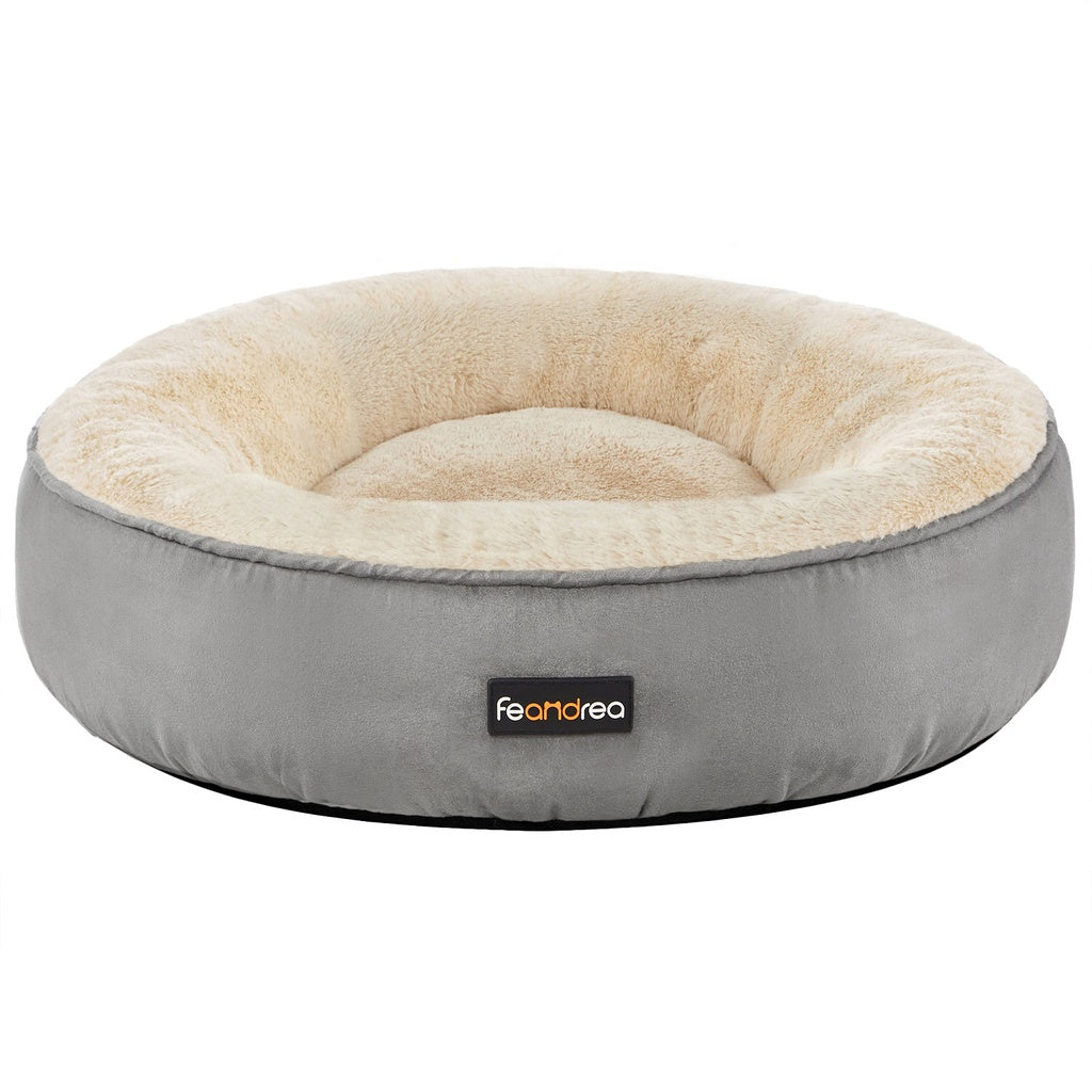 FEANDREA 50cm Dog Sofa Bed Round Shape Fabric Light Grey Feandrea