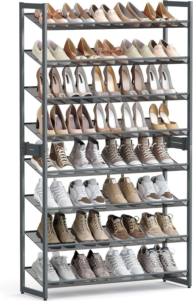 SONGMICS 8-Tier Shoe Rack Storage 32 pairs with Adjustable Shelves Gray SONGMICS
