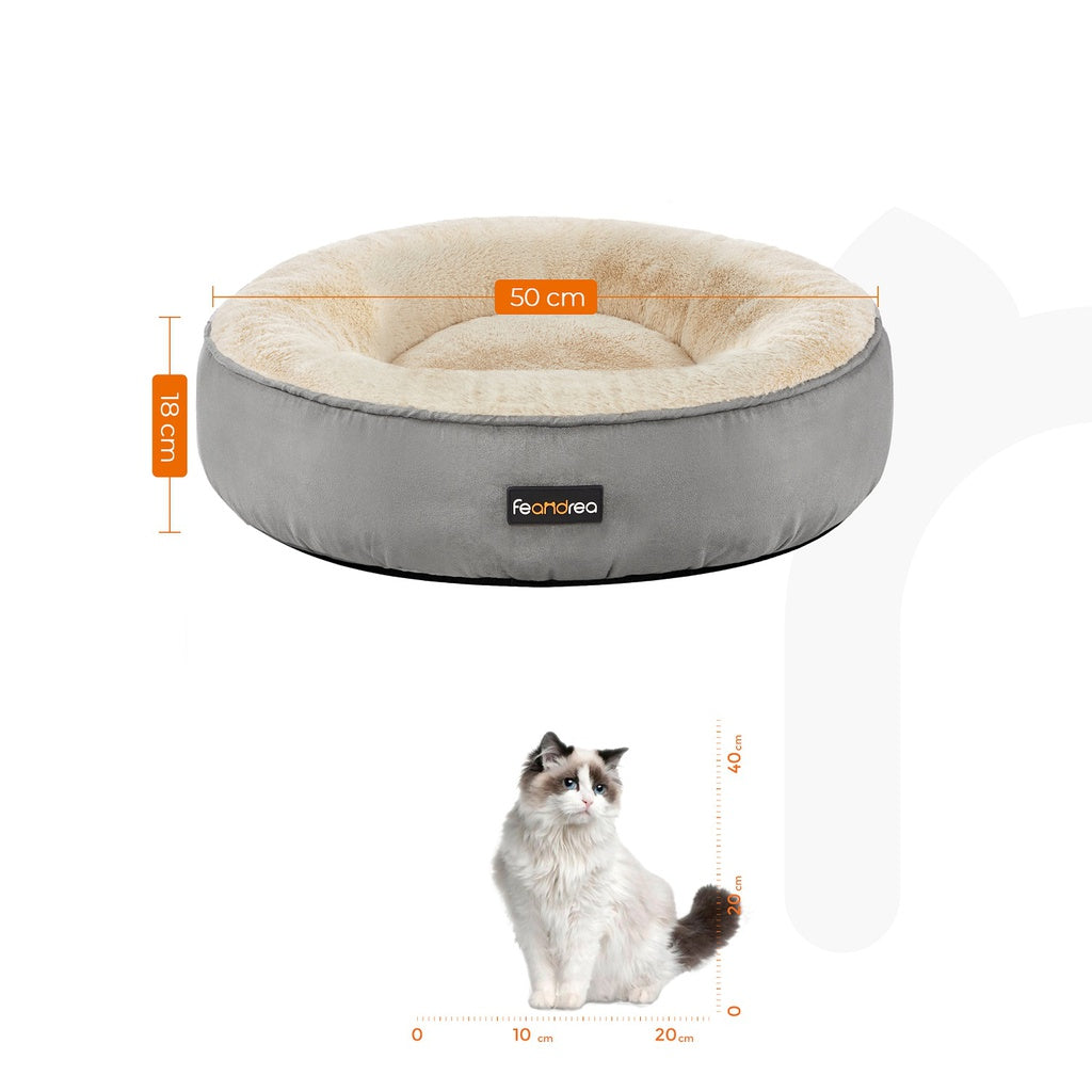 FEANDREA 50cm Dog Sofa Bed Round Shape Fabric Light Grey Feandrea