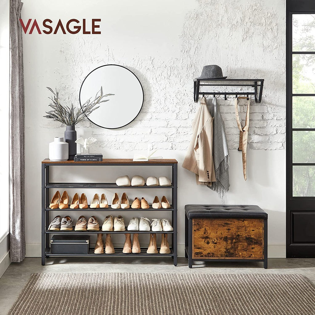 VASAGLE Shoe Storage Bench with 4 Mesh Shelves Rustic Brown VASAGLE