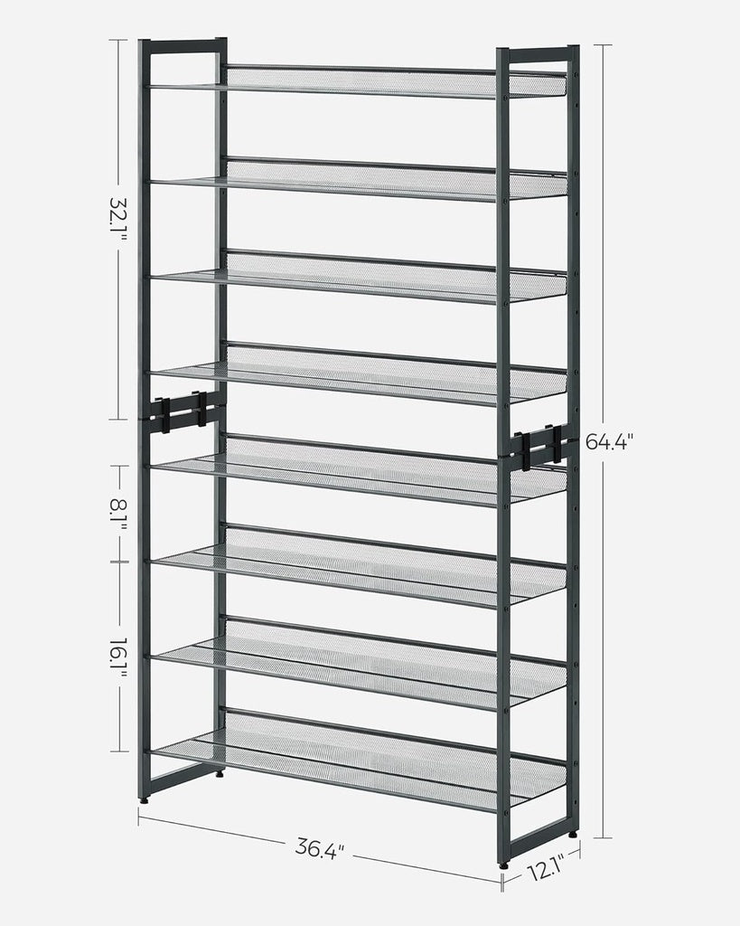 SONGMICS 8-Tier Shoe Rack Storage 32 pairs with Adjustable Shelves Gray SONGMICS