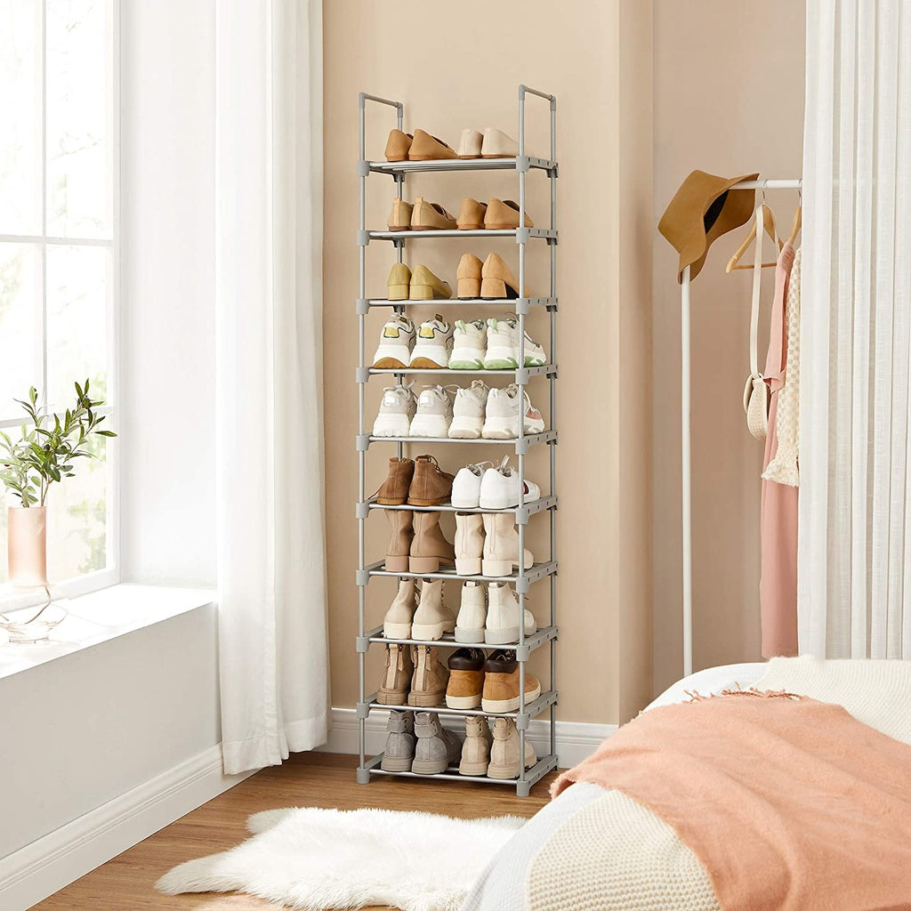 SONGMICS 10-Tier Metal Shoe Rack Customizable Design Grey SONGMICS