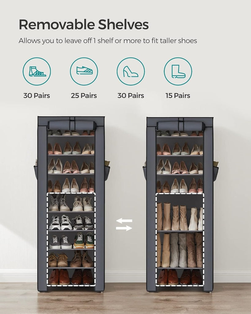 SONGMICS 9 Tier Shoe Rack for 27-35 Pairs of Shoes with Nonwoven Fabric Cover Grey SONGMICS