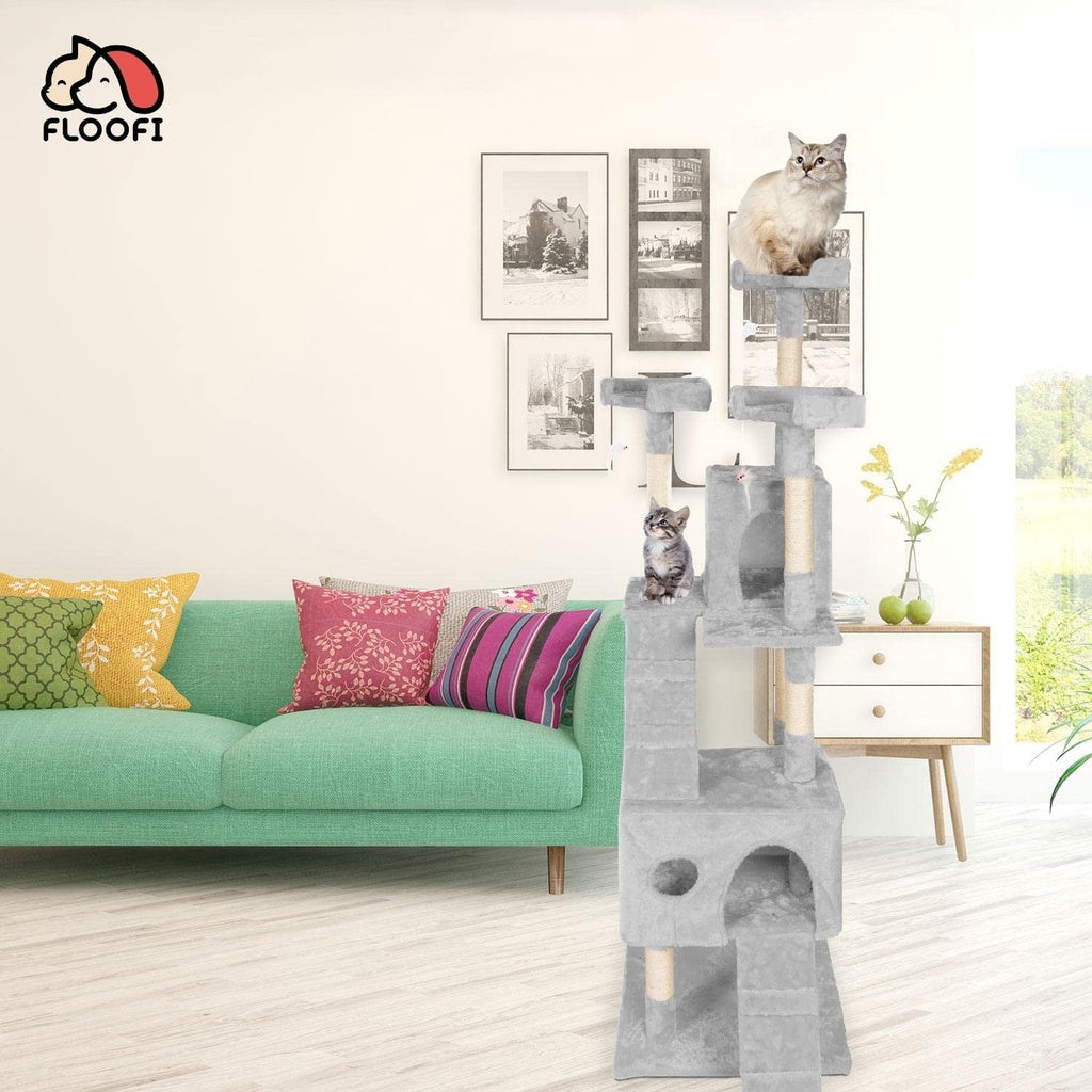 Floofi 170cm Plush Cat Condo Cat Tree Grey FLOOFI