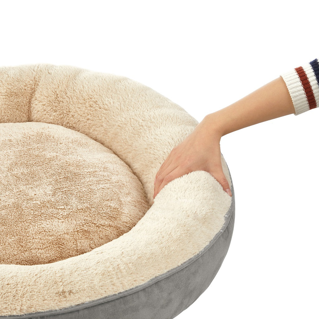 FEANDREA 50cm Dog Sofa Bed Round Shape Fabric Light Grey Feandrea