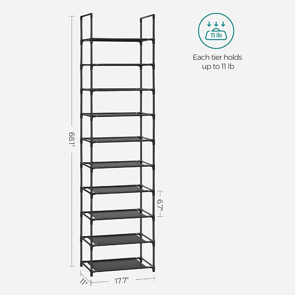 SONGMICS 10 Tier Metal Shoe Rack Non-Woven Fabric Shelves Black LSH010B02 SONGMICS