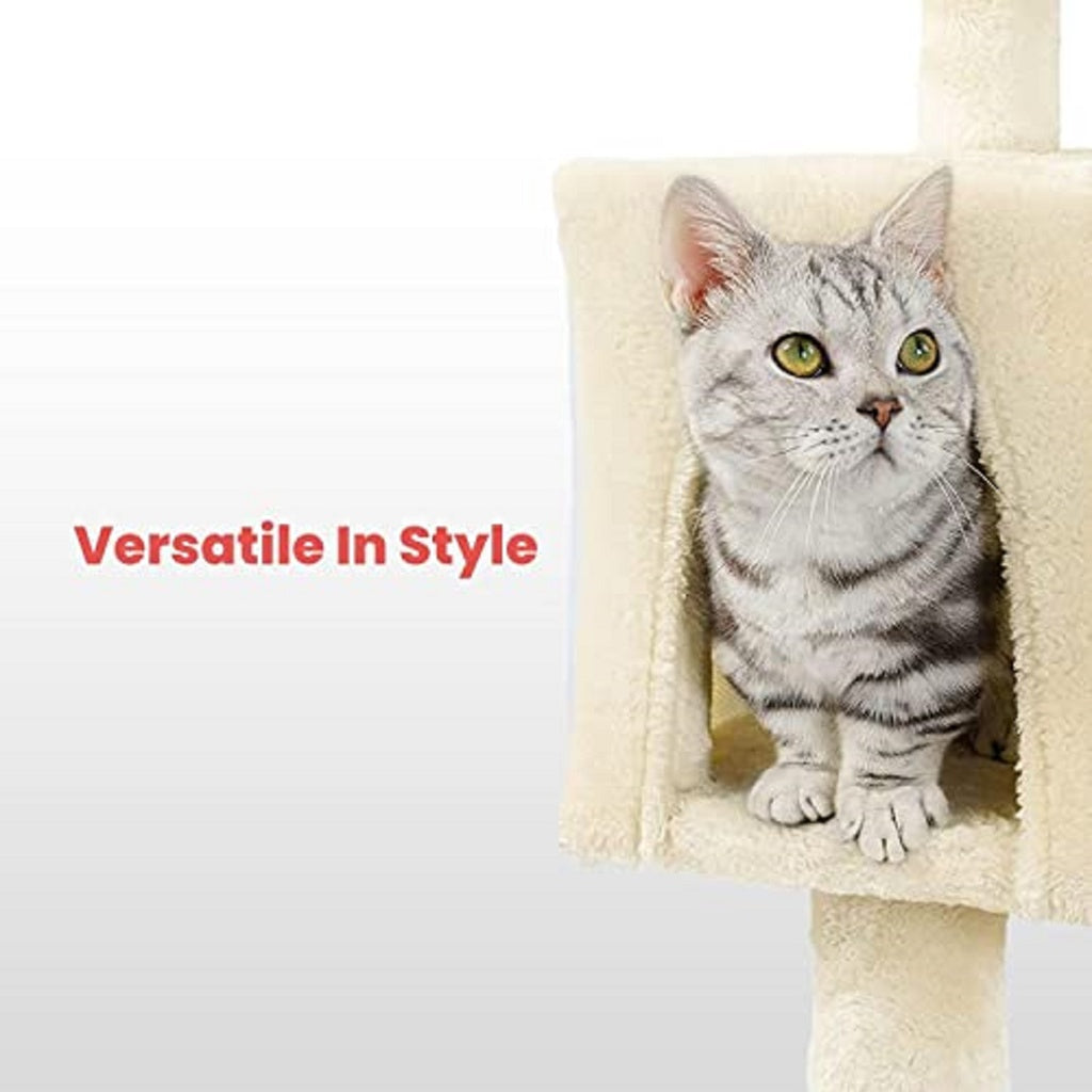 Floofi 118cm Plush Cat Condo Cat Tree Beige FLOOFI