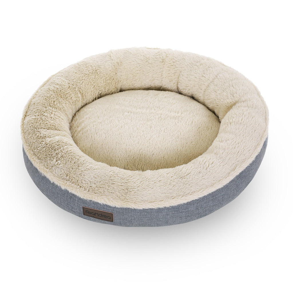 FEANDREA 55cm Dog Sofa Bed Round Shape Fabric Grey Feandrea