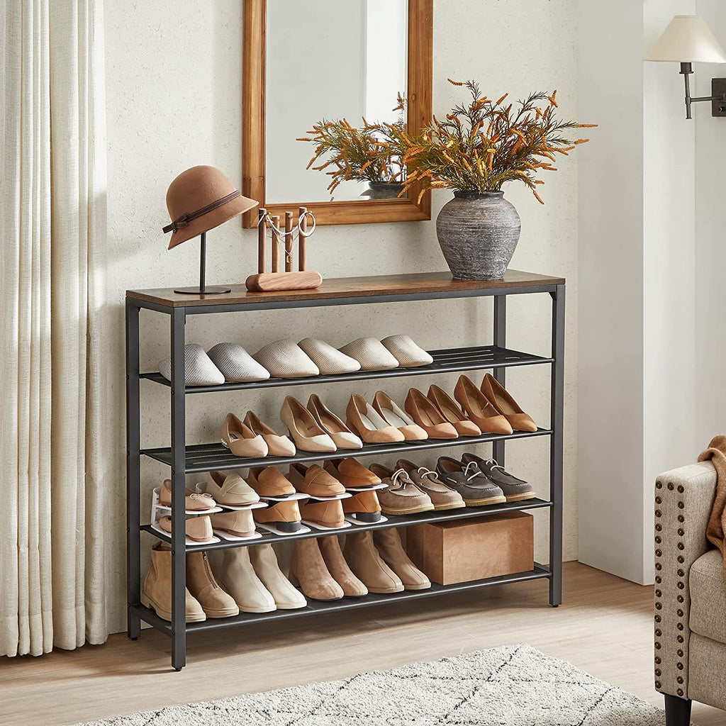 VASAGLE Shoe Storage Bench with 4 Mesh Shelves Rustic Brown VASAGLE