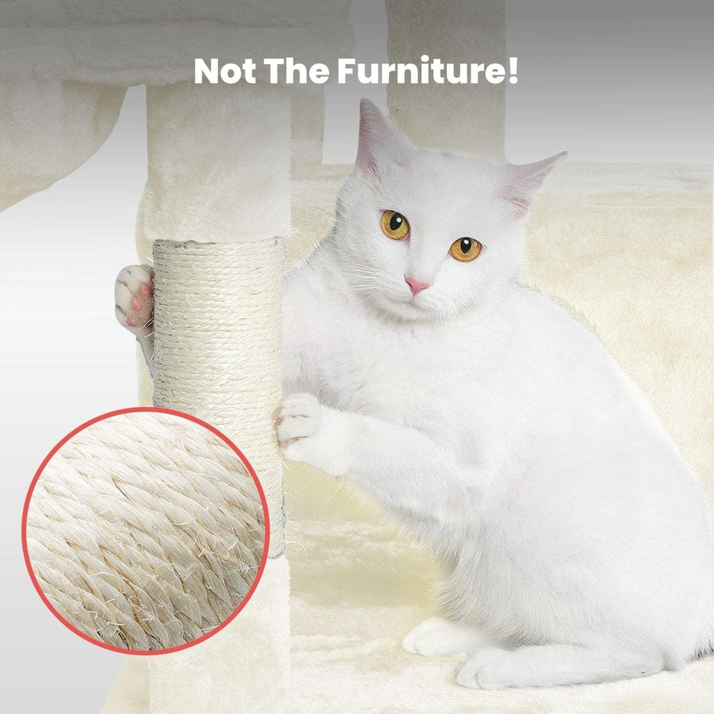 Floofi 97cm Adjustable Base Plush Cat Tree Beige FLOOFI