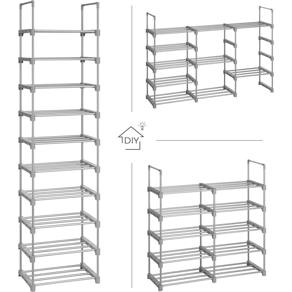 SONGMICS 10-Tier Metal Shoe Rack Customizable Design Grey SONGMICS
