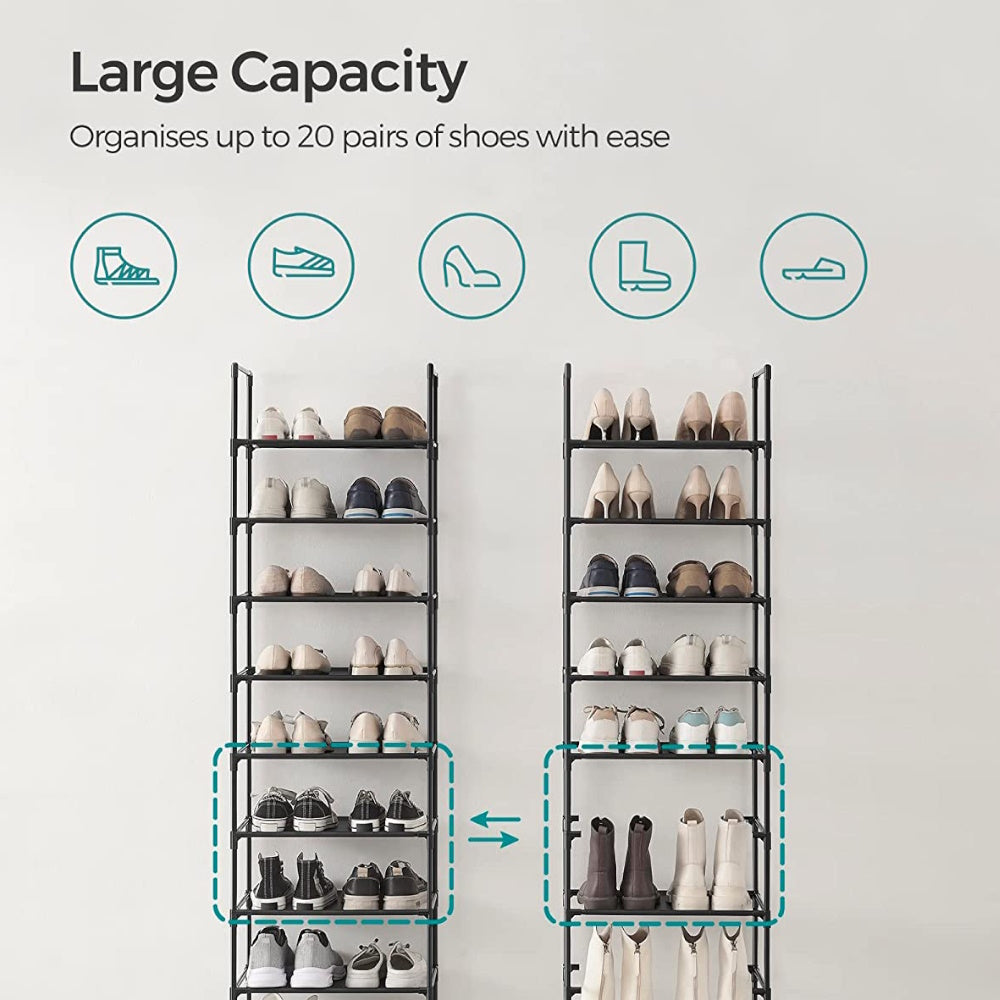 SONGMICS 10 Tier Metal Shoe Rack Non-Woven Fabric Shelves Black LSH010B02 SONGMICS