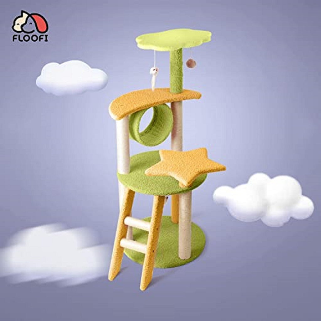 Floofi 101cm Galaxy Plush Cat Condo Cat Tree Yellow Green FLOOFI