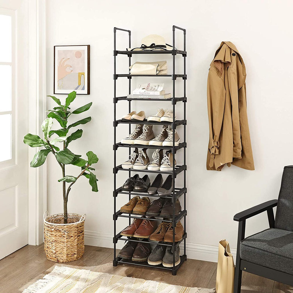SONGMICS 10-Tier Metal Shoe Rack Customizable Design Black SONGMICS