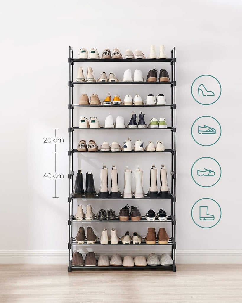 SONGMICS 10 Tier Metal Shoe Rack for 50 Pairs of Shoes Black SONGMICS