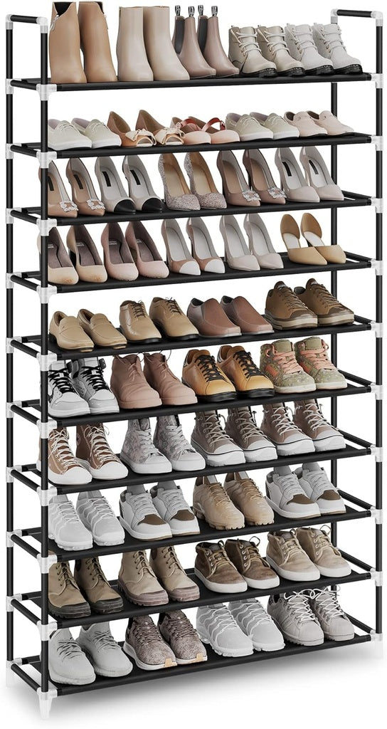 SONGMICS 10 Tier Metal Shoe Rack Non-Woven Fabric Shelves Holds up to 50 Pairs Black SONGMICS