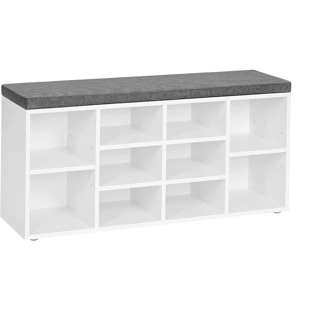 VASAGLE Storage Shoe Bench 10 Compartments with Cushion White and Gray LHS010W01 VASAGLE