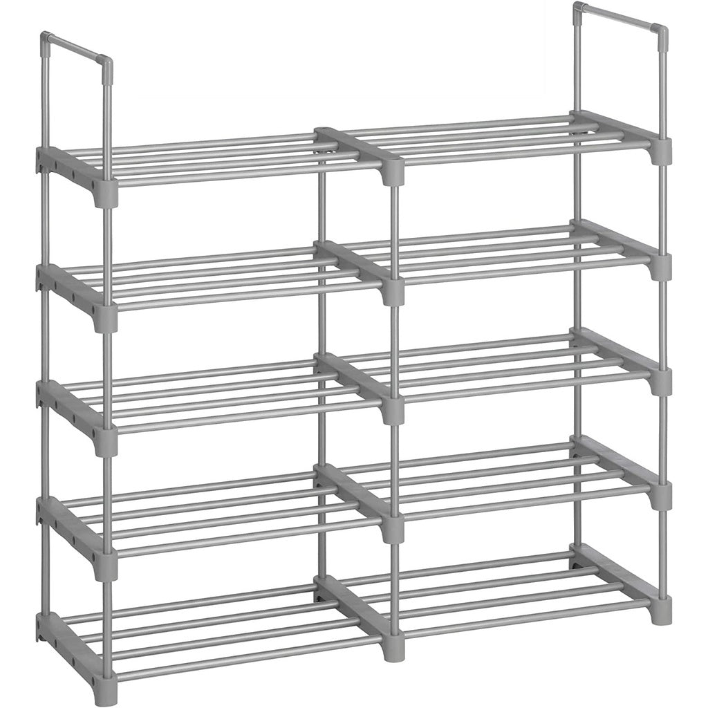 SONGMICS 10-Tier Metal Shoe Rack Customizable Design Grey SONGMICS