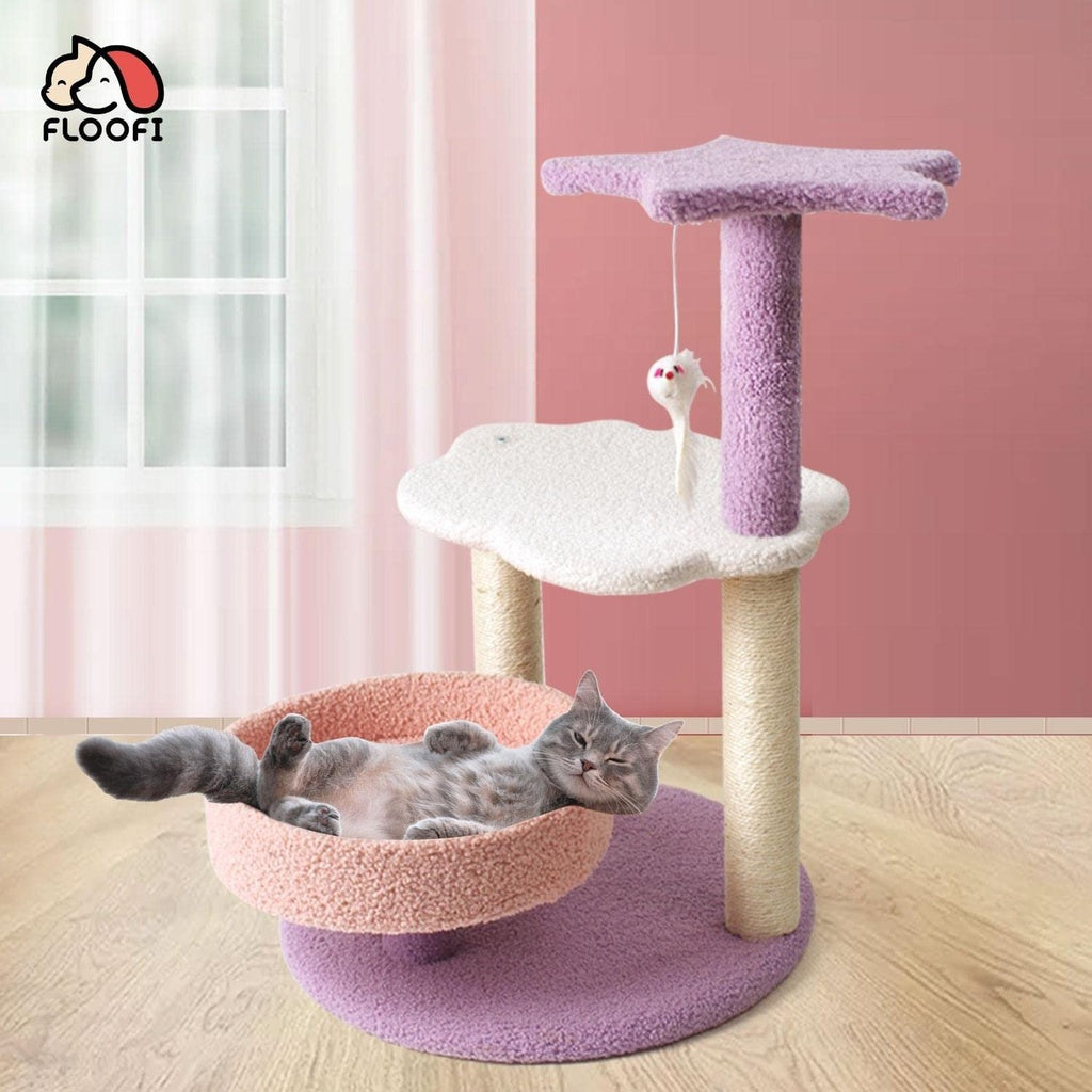 Floofi 61cm Galaxy Plush Scratching Post Cat Tree Pink Purple FLOOFI