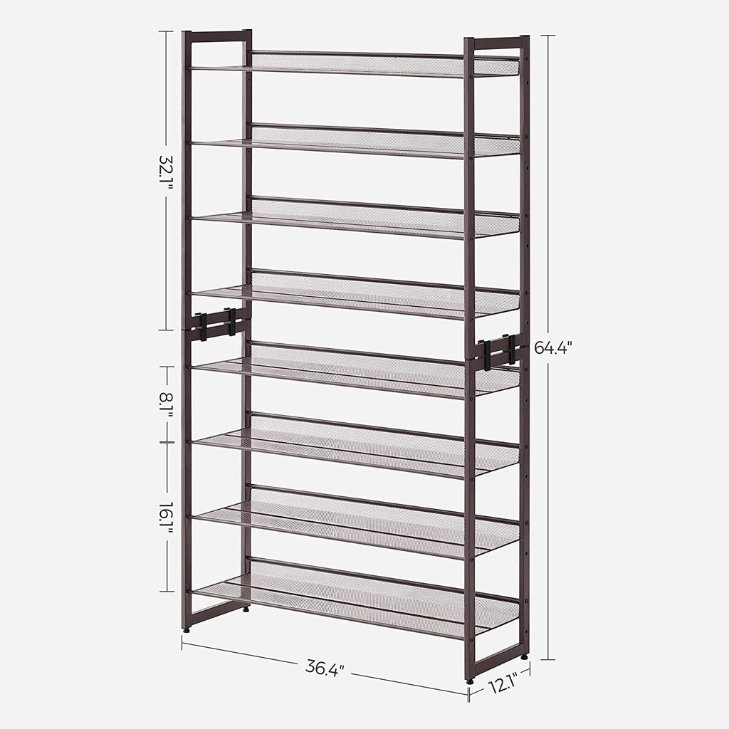 SONGMICS 8-Tier Shoe Rack Storage 32 pairs with Adjustable Shelves Gray SONGMICS