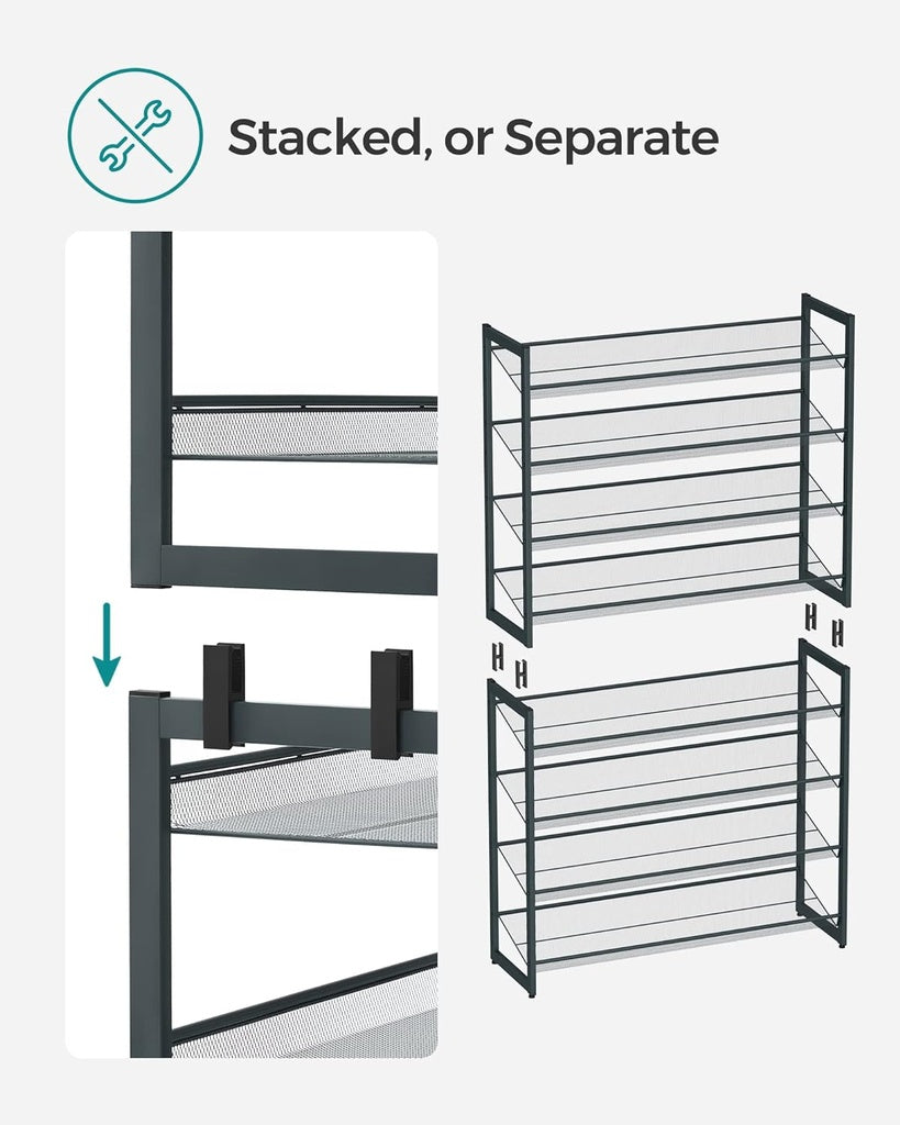 SONGMICS 8-Tier Shoe Rack Storage 32 pairs with Adjustable Shelves Gray SONGMICS