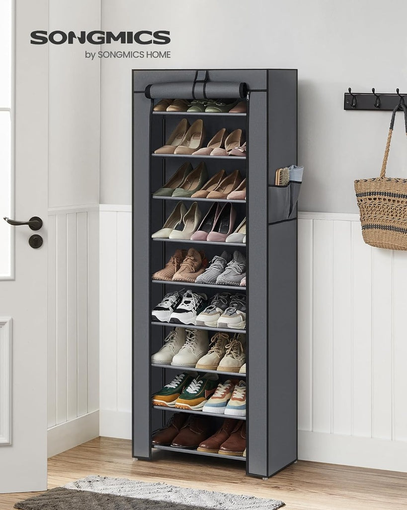 SONGMICS 9 Tier Shoe Rack for 27-35 Pairs of Shoes with Nonwoven Fabric Cover Grey SONGMICS