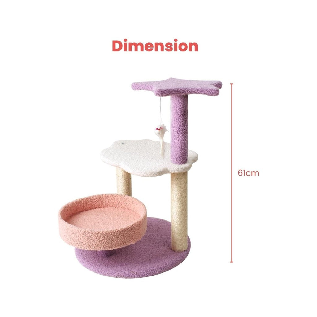 Floofi 61cm Galaxy Plush Scratching Post Cat Tree Pink Purple FLOOFI
