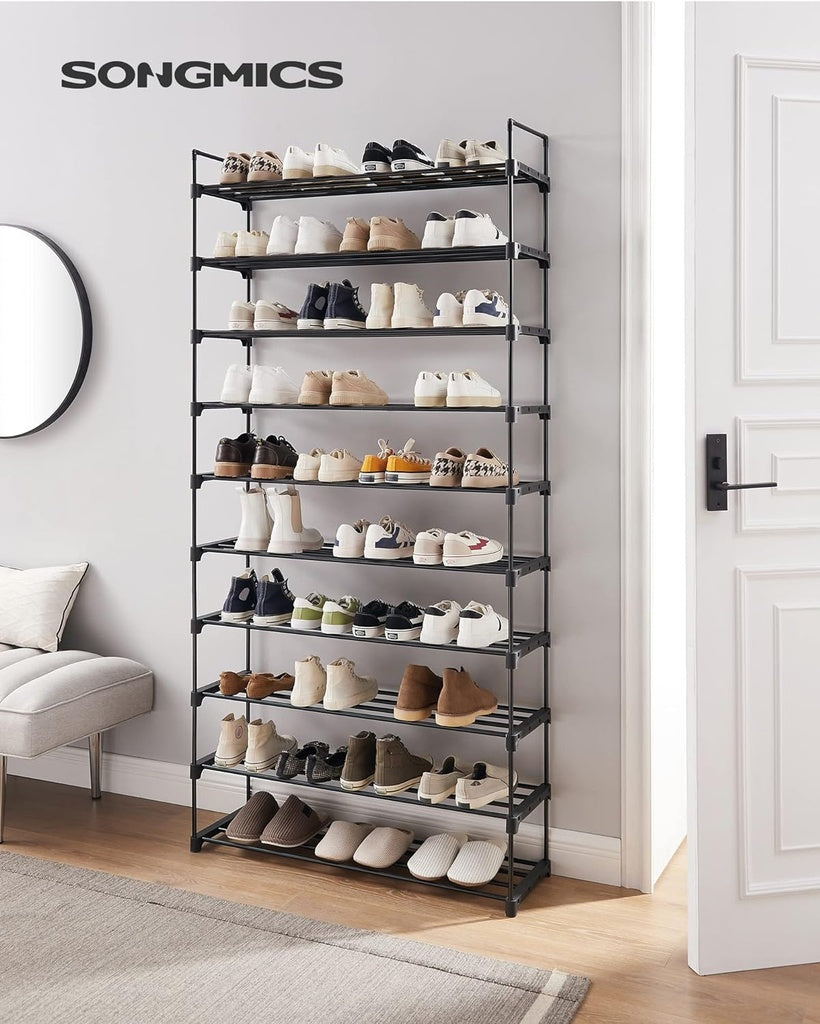 SONGMICS 10 Tier Metal Shoe Rack for 50 Pairs of Shoes Black SONGMICS