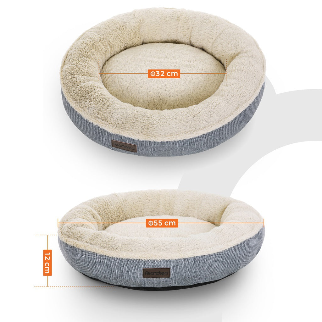 FEANDREA 55cm Dog Sofa Bed Round Shape Fabric Grey Feandrea